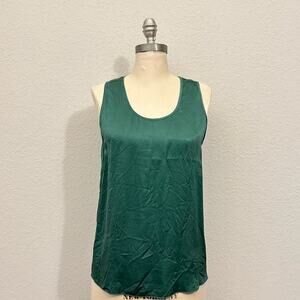 LUNYA Washable Silk Tank Top Emerald Green Tulip Back Lounge Sleepwear